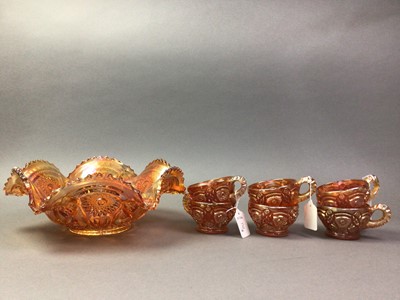 Lot 141 - EARLY 20TH CENTURY AMBER CARNIVAL GLASS PUNCH SET