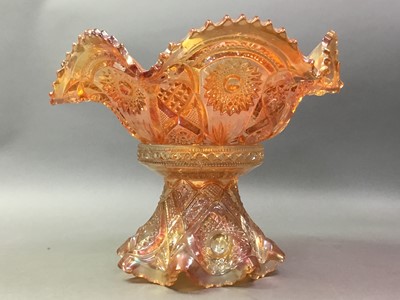 Lot 141 - EARLY 20TH CENTURY AMBER CARNIVAL GLASS PUNCH SET