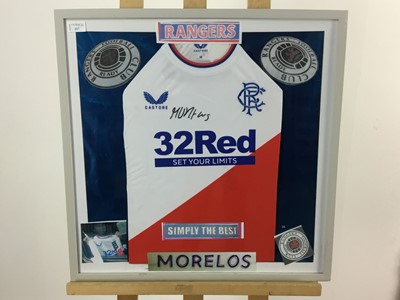 Lot 217 - ALFREDO MORELOS SIGNED RANGERS SHIRT