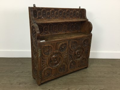 Lot 159 - CARVED OAK WALL CABINET