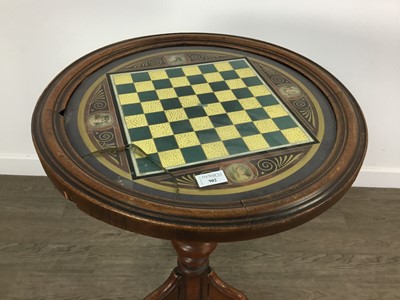 Lot 902 - VICTORIAN MAHOGANY AND REVERSE PAINTED GLASS GAMES TABLE