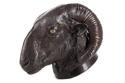 Lot 896 - HOLLOW CAST BRONZE RAM'S HEAD