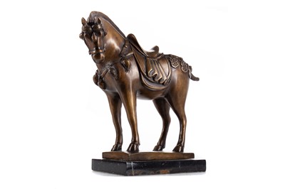 Lot 899 - BRONZED RESIN SCULPTURE OF A CHINESE-STYLE HORSE