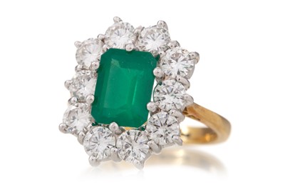 Lot 1227 - EMERALD AND DIAMOND CLUSTER RING