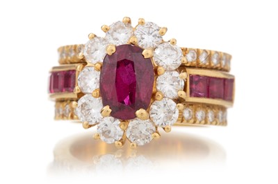 Lot 1229 - RUBY AND DIAMOND CLUSTER RING