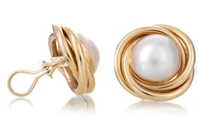 Lot 1238 - PAIR OF MABE PEARL EARRINGS