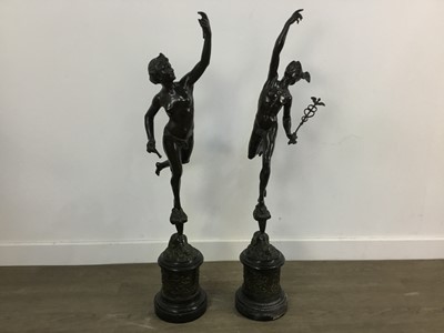 Lot 910A - AFTER GIAMBOLOGNA, MATCHED PAIR OF BRONZE FIGURES OF MERCURY & FORTUNA