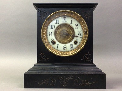 Lot 318 - VICTORIAN BLACK SLATE CLOCK