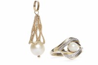 Lot 250 - NINE CARAT GOLD PEARL AND DIAMOND RING along...