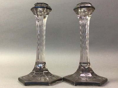 Lot 451 - PAIR OF CLEAR GLASS TABLE CANDLESTICKS