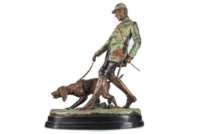 Lot 911 - AFTER  AFTER PIERRE-JULES MÊNE (FRENCH, 1810-1878), A BRONZE FIGURE GROUP OF A HUNTSMAN & HOUND