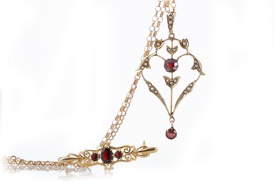 Lot 1265 - GARNET AND SEED PEARL HOLBEIN