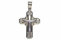 Lot 260 - FOURTEEN CARAT GOLD CROSS PENDANT 37mm high...