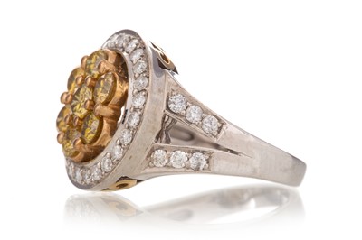 Lot 1288 - TREATED YELLOW DIAMOND CLUSTER RING