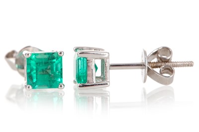 Lot 1291 - PAIR OF EMERALD STUD EARRINGS