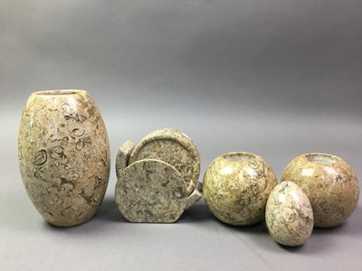 Lot 579 - COLLECTION OF OBJECTS CRAFTED FROM FOSSILISED STONE