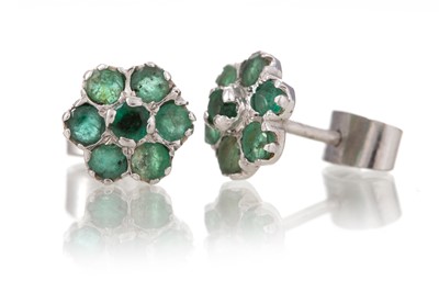 Lot 1199 - PAIR OF EMERALD CLUSTER EARRINGS