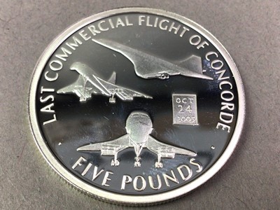 Lot 618 - 2006 LAST COMMERCIAL FLIGHT OF CONCORDE SILVER PROOF FIVE POUND COIN