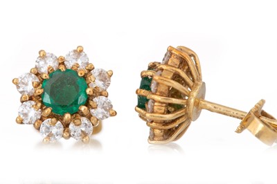 Lot 414 - PAIR OF EMERALD AND DIAMOND EARRINGS