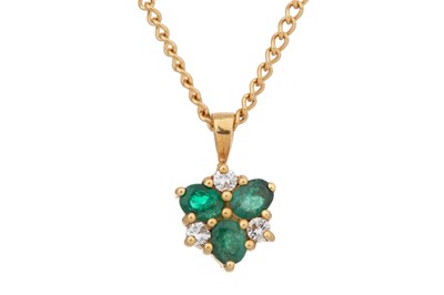 Lot 416 - EMERALD AND DIAMOND PENDANT ON CHAIN