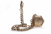 Lot 293 - NINE CARAT GOLD WATCH CHAIN WITH FOB MEDAL the...