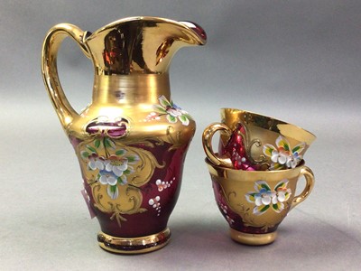 Lot 8 - DECORATIVE CRANBERRY GLASS PART COFFEE SET