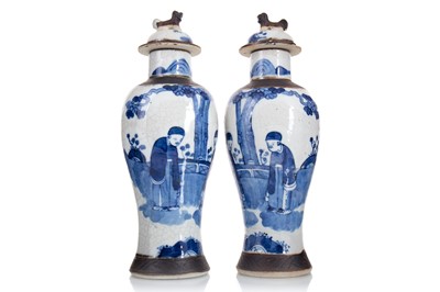 Lot 1062 - PAIR OF CHINESE BLUE AND WHITE CRACKLE GLAZE VASES