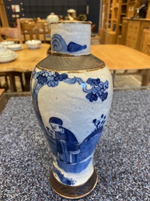 Lot 1062 - PAIR OF CHINESE BLUE AND WHITE CRACKLE GLAZE VASES