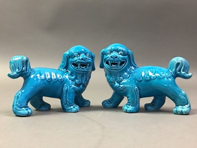 Lot 45 - PAIR OF CHINESE BLUE GLAZED FOE DOGS