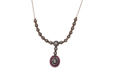 Lot 1126 - RUBY AND DIAMOND NECKLET