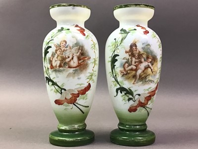 Lot 95 - PAIR OF VICTORIAN MILK GLASS VASES