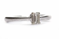 Lot 332 - DIAMOND SOLITAIRE RING the emerald cut diamond...