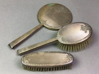 Lot 222 - ELIZABETH II SILVER MOUNTED FOUR PIECE DRESSING SET