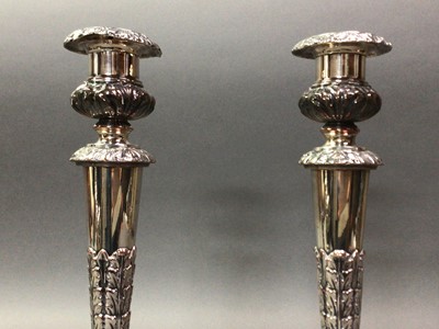 Lot 332 - PAIR OF SHEFFIELD PLATE TABLE CANDLESTICKS