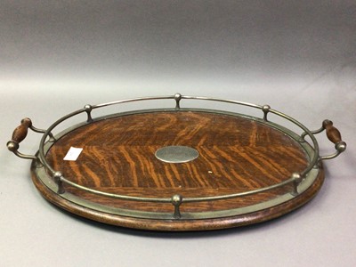 Lot 235 - OAK AND SILVER PLATED SERVING TRAY