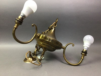 Lot 399 - BRASS CHANDELIER GLASS CEILING LIGHT