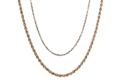 Lot 472 - GOLD ROPETWIST CHAIN AND ANOTHER