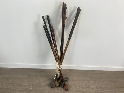 Lot 1648 - COLLECTION OF TEN HICKORY SHAFTED GOLF CLUBS