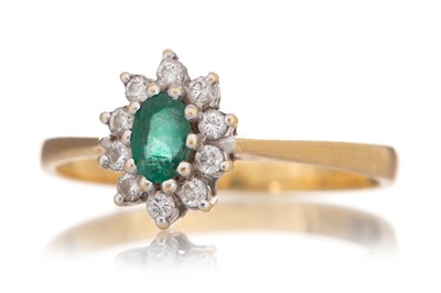 Lot 480 - EMERALD AND DIAMOND CLUSTER RING