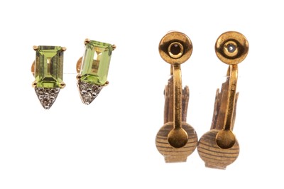 Lot 583 - PAIR OF PERIDOT AND DIAMOND EARRINGS