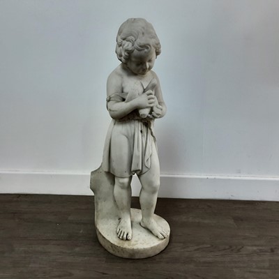 Lot 845A - VICTORIAN MARBLE FIGURE OF A YOUNG GIRL WITH DOVE