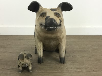 Lot 414 - WOOD MODEL OF A PIG AND PIGLET