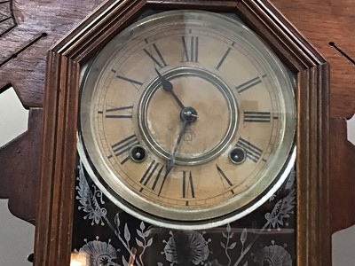 Lot 446 - AMERICAN 'GINGERBREAD' SHELF CLOCK