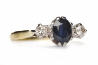 Lot 383 - SAPPHIRE AND DIAMOND THREE STONE RING the...