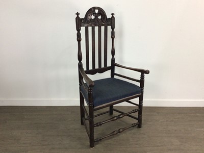 Lot 486 - 19TH CENTURY COUNTRY MADE OAK OPEN ELBOW CHAIR