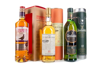 Lot 70 - GLENFIDDICH 12 YEAR OLD, FAMOUS GROUSE MELLOW GOLD AND THE TURNBERRY 10 YEAR OLD