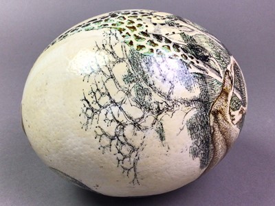 Lot 600 - TWO PAINTED OSTRICH EGGS