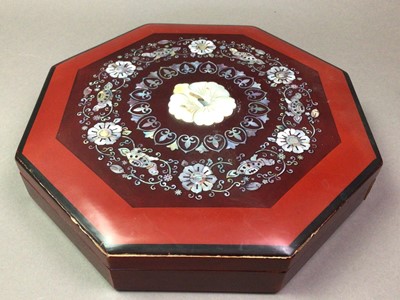 Lot 628 - LACQUERED AND MOTHER OF PEARL OCTAGONAL BOX