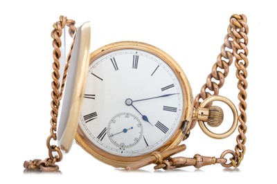 Lot 866 - GOLD POCKET WATCH AND ALBERT CHAIN