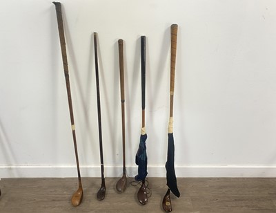 Lot 1657 - FIVE HICKORY SHAFTED GOLF CLUBS